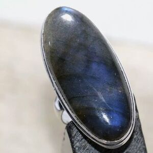 Artisan Fiery Labradorite 925 Silver Plated Ring, Size 7